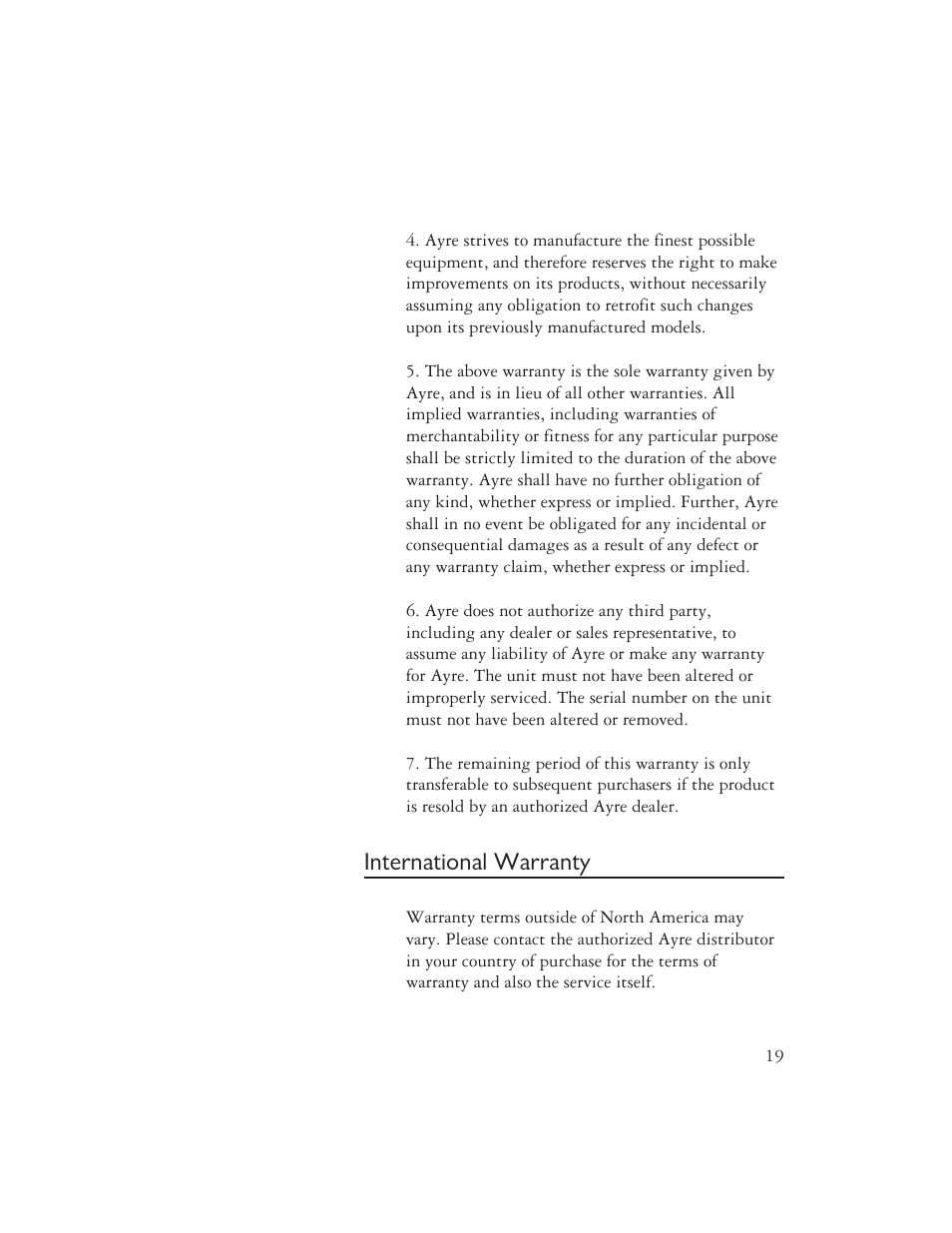 International warranty | AYRE VX-5 User Manual | Page 21 / 24