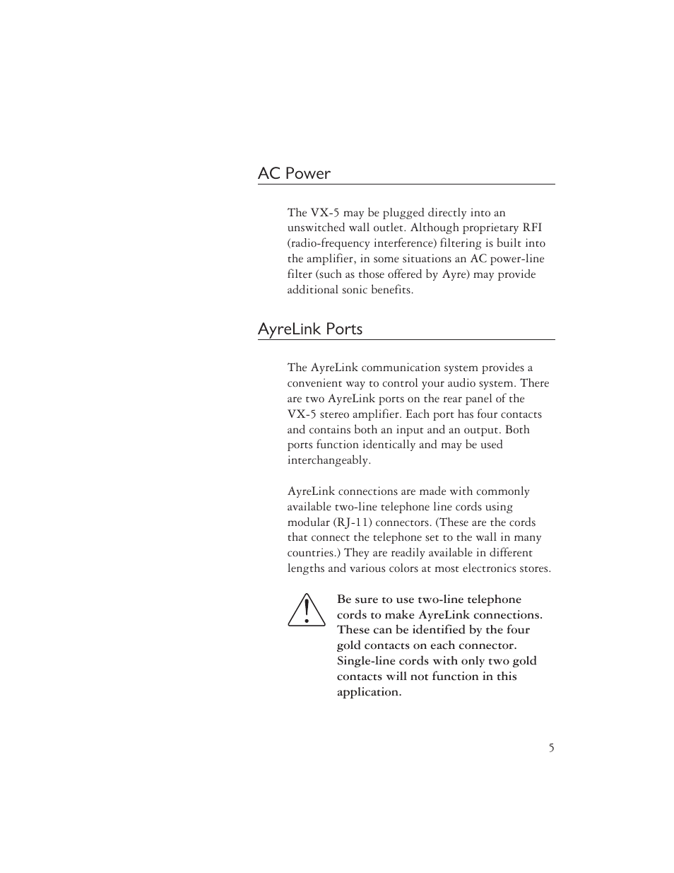 Ac power, Ayrelink ports | AYRE VX-5 User Manual | Page 7 / 24