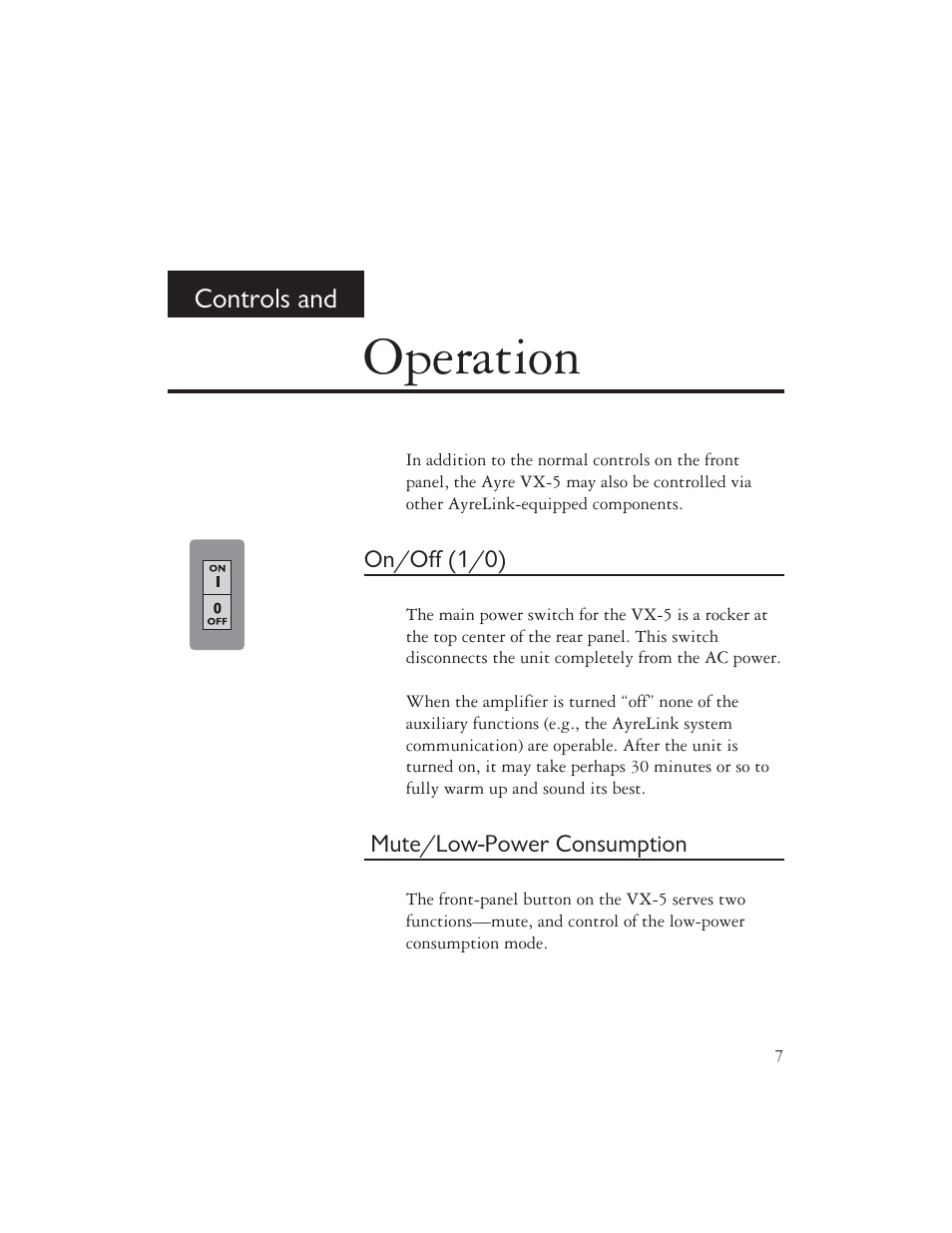 Operation | AYRE VX-5 User Manual | Page 9 / 24