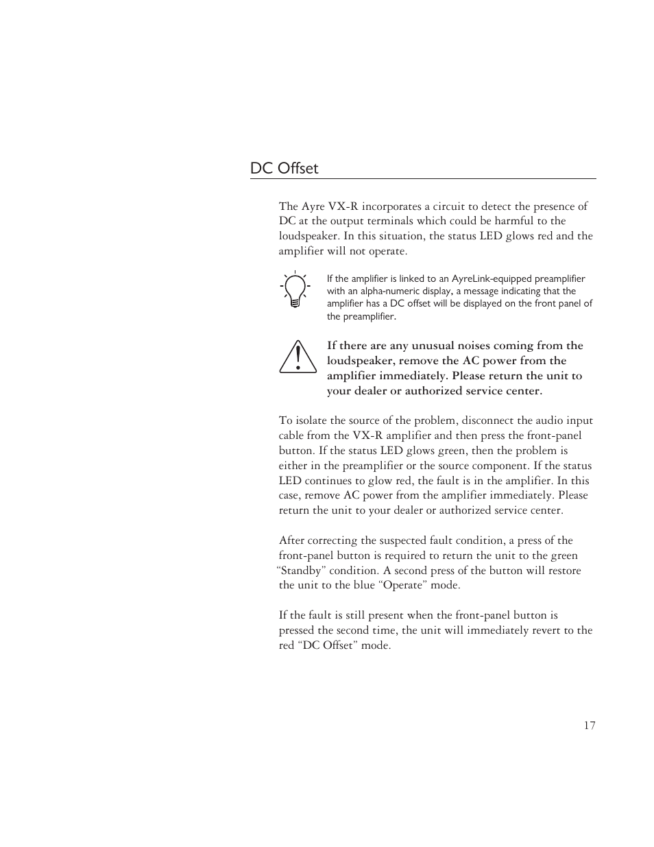 Dc offset | AYRE VX-R User Manual | Page 17 / 24