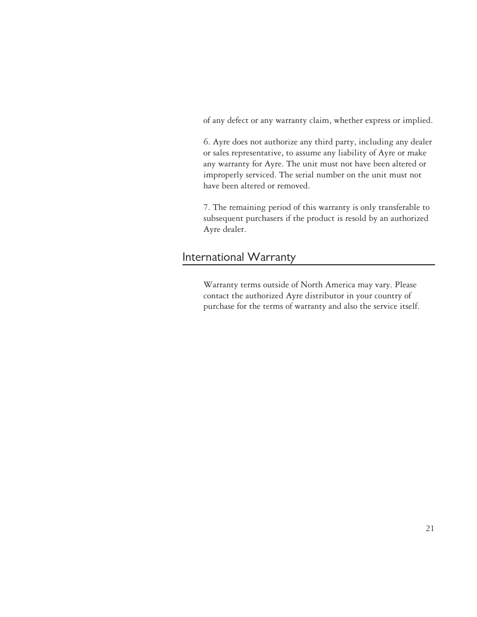 International warranty | AYRE VX-R User Manual | Page 21 / 24