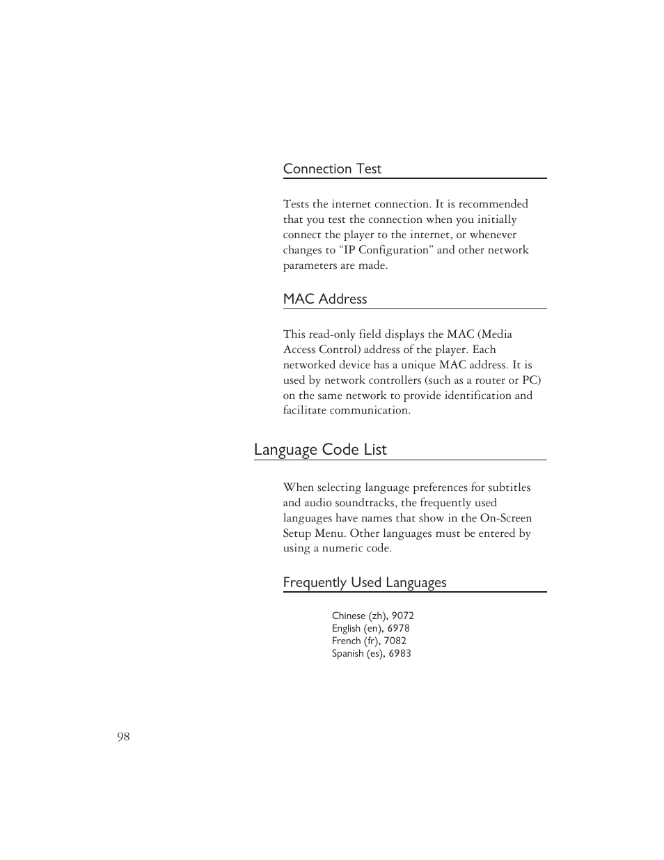 Language code list | AYRE DX-5DSD User Manual | Page 100 / 128