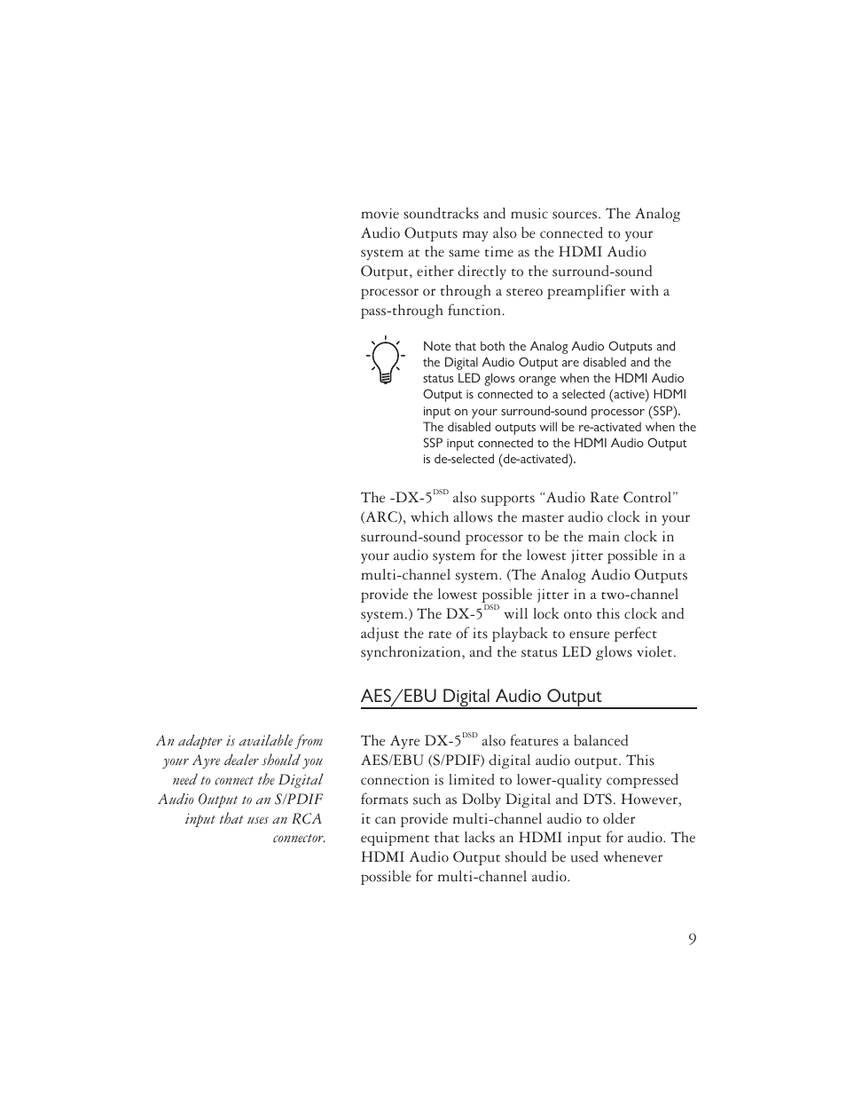 Aes/ebu digital audio output | AYRE DX-5DSD User Manual | Page 11 / 128