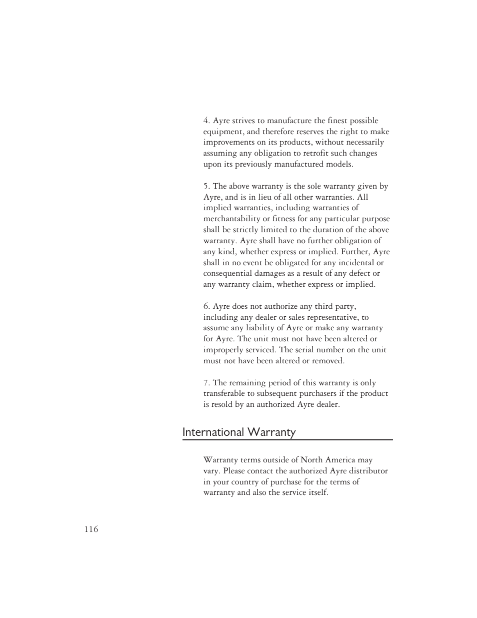 International warranty | AYRE DX-5DSD User Manual | Page 116 / 128