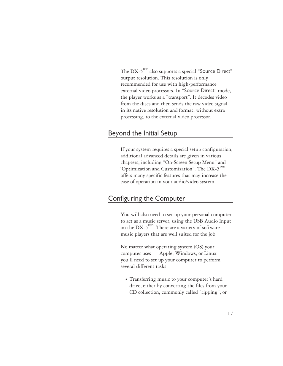 Beyond the initial setup, Configuring the computer | AYRE DX-5DSD User Manual | Page 19 / 128