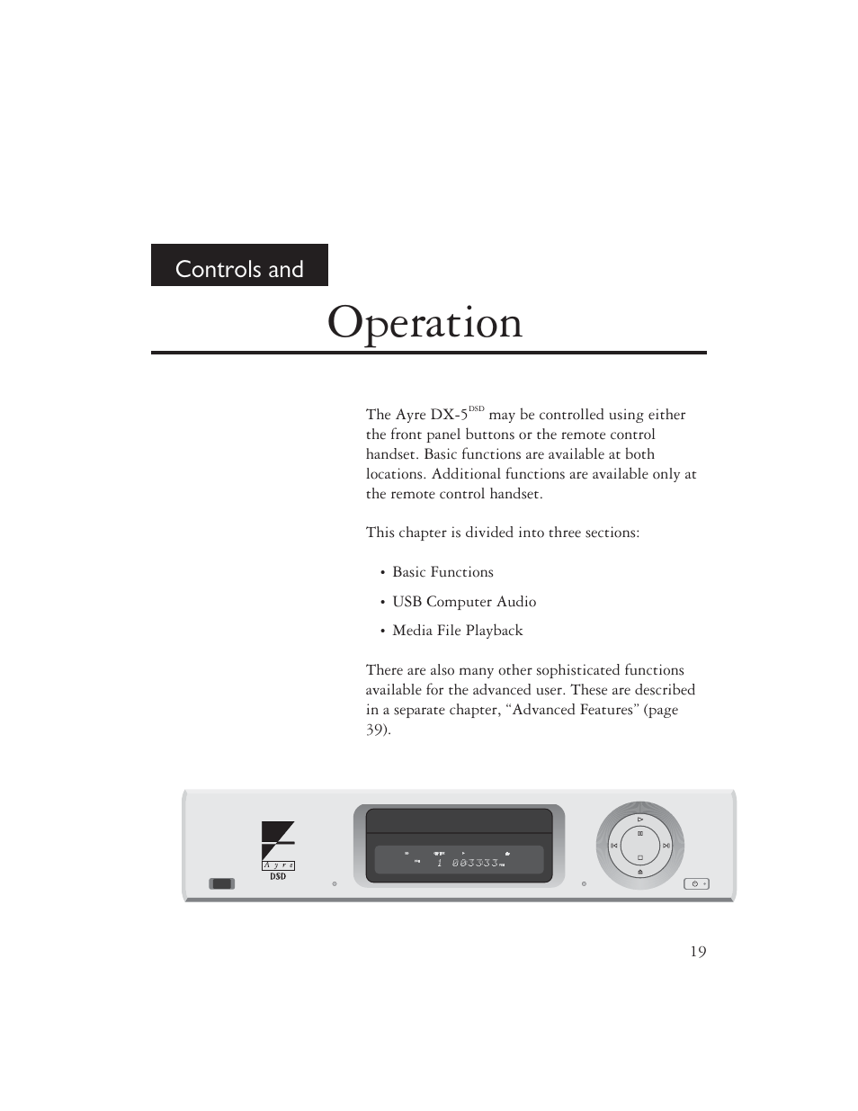 Operation, Controls and | AYRE DX-5DSD User Manual | Page 21 / 128