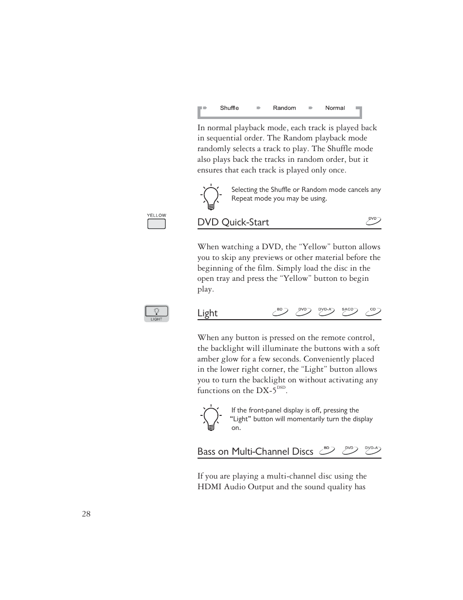 Dvd quick-start, Light, Bass on multi-channel discs | AYRE DX-5DSD User Manual | Page 30 / 128
