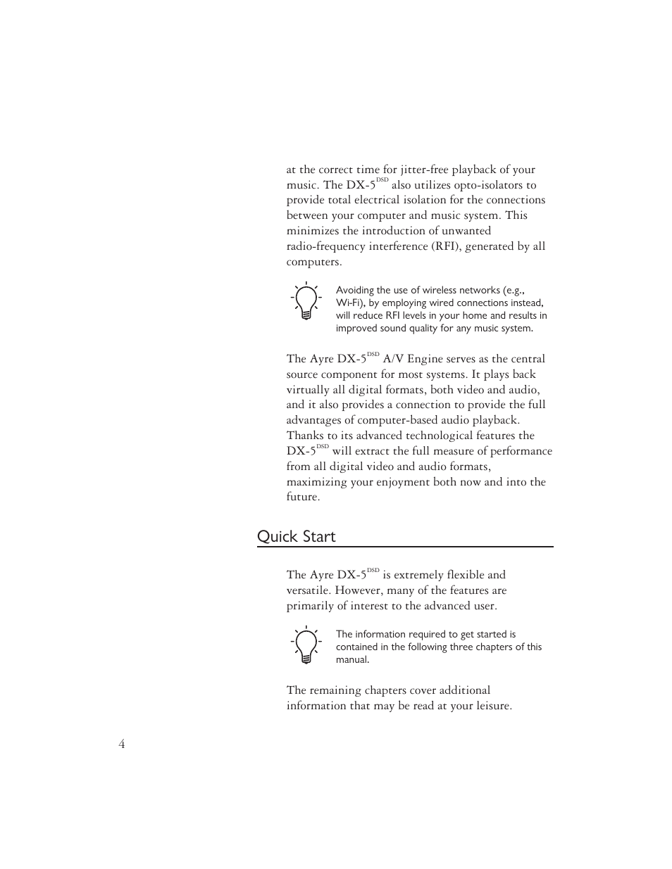 Quick start | AYRE DX-5DSD User Manual | Page 6 / 128