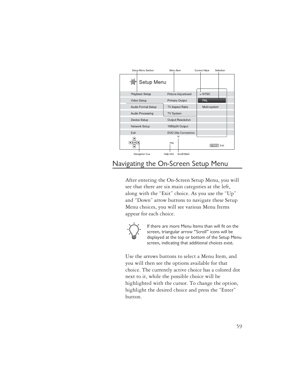 Navigating the on-screen setup menu | AYRE DX-5DSD User Manual | Page 61 / 128