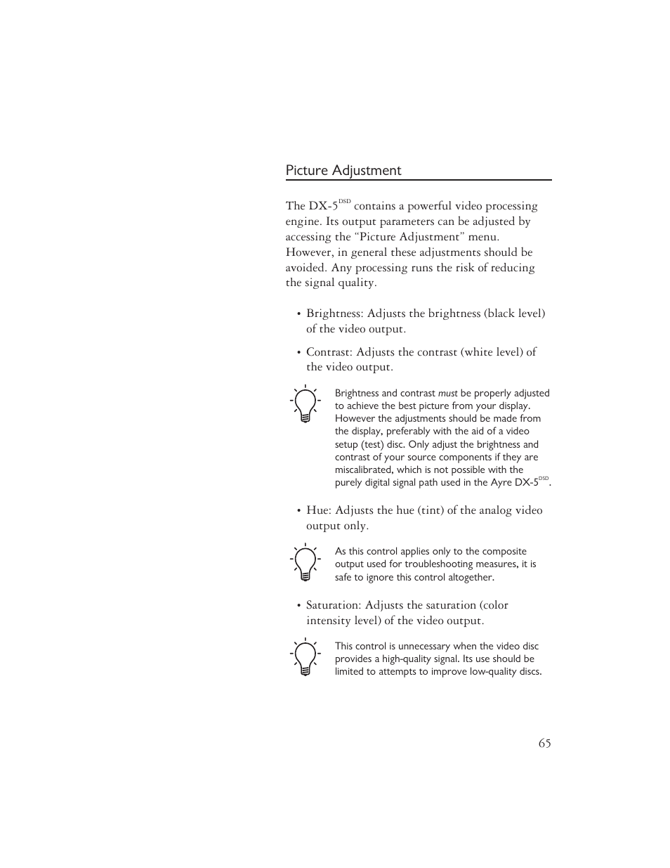 Picture adjustment | AYRE DX-5DSD User Manual | Page 67 / 128