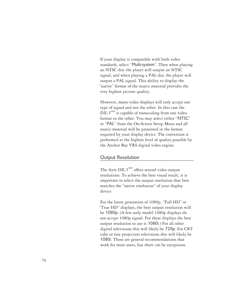 Output resolution | AYRE DX-5DSD User Manual | Page 72 / 128