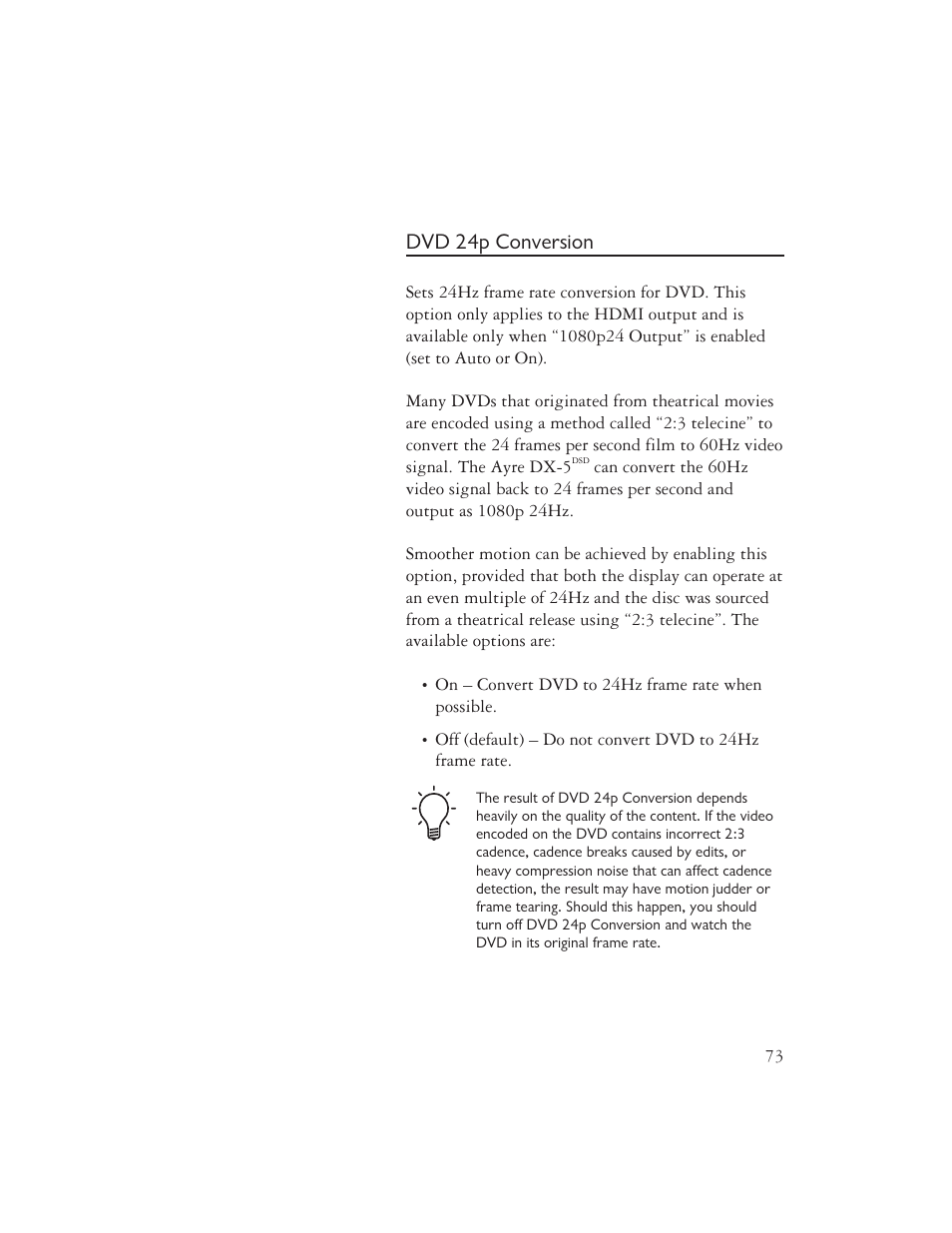 Dvd 24p conversion | AYRE DX-5DSD User Manual | Page 75 / 128