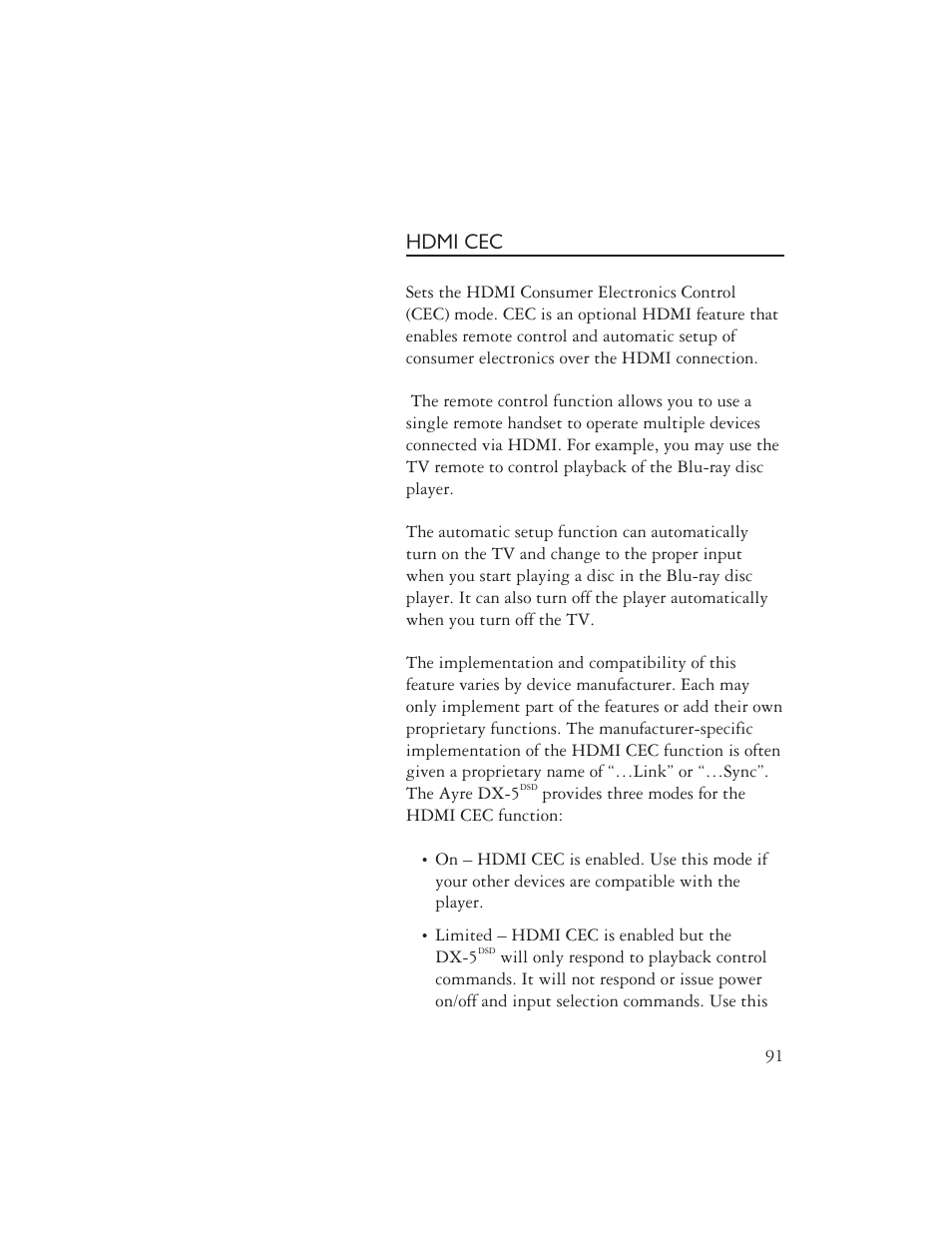 Hdmi cec | AYRE DX-5DSD User Manual | Page 93 / 128