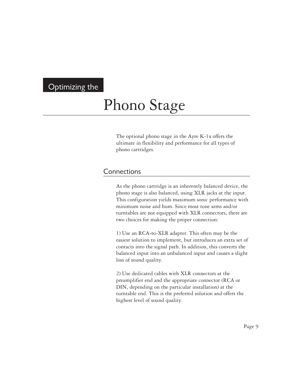 Phono stage | AYRE K-1xe User Manual | Page 11 / 24