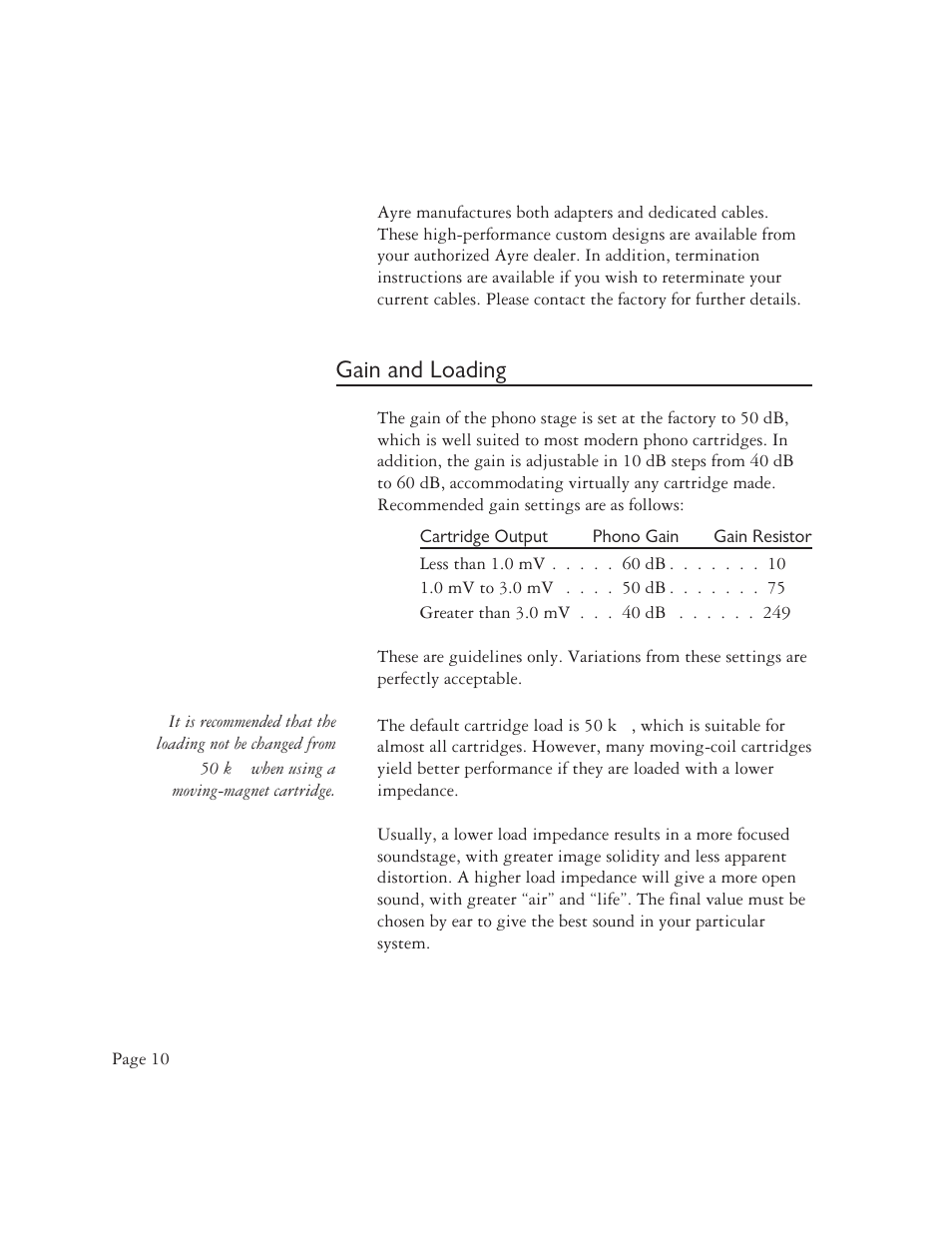 Gain and loading | AYRE K-1xe User Manual | Page 12 / 24