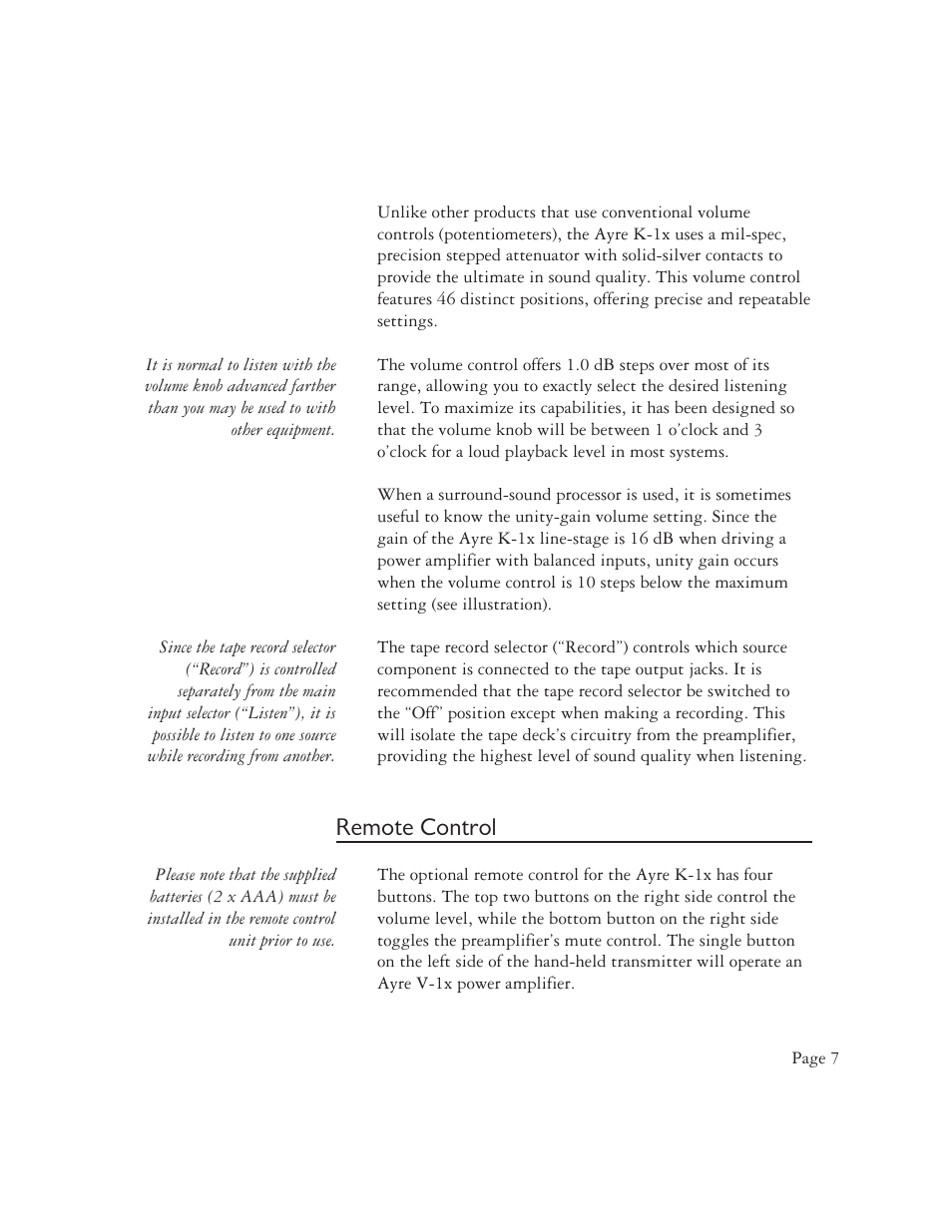 Remote control | AYRE K-1xe User Manual | Page 9 / 24