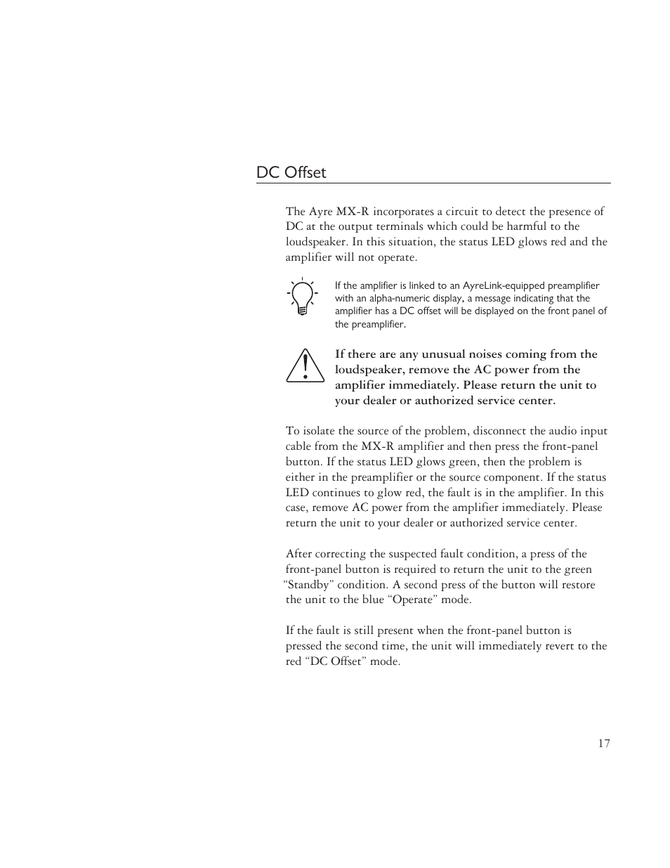 Dc offset | AYRE MX-R User Manual | Page 17 / 24