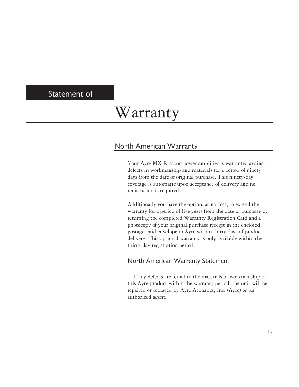 Warranty | AYRE MX-R User Manual | Page 19 / 24