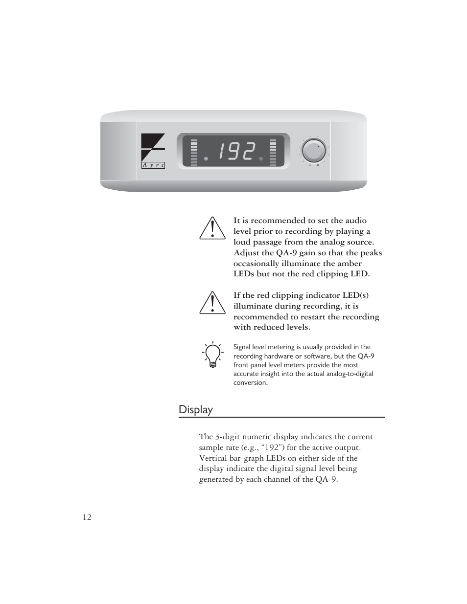 Display | AYRE QA-9 User Manual | Page 14 / 24