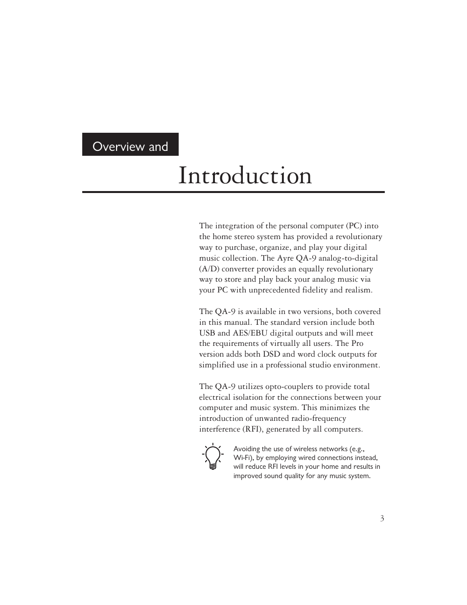 Introduction, Overview and | AYRE QA-9 User Manual | Page 5 / 24