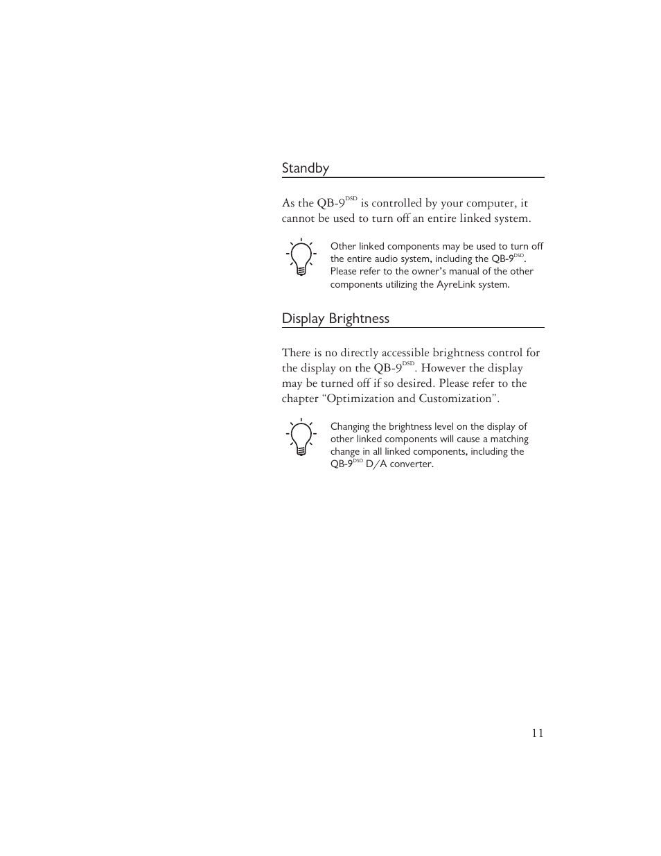 Standby, Display brightness | AYRE QB-9DSD User Manual | Page 13 / 24