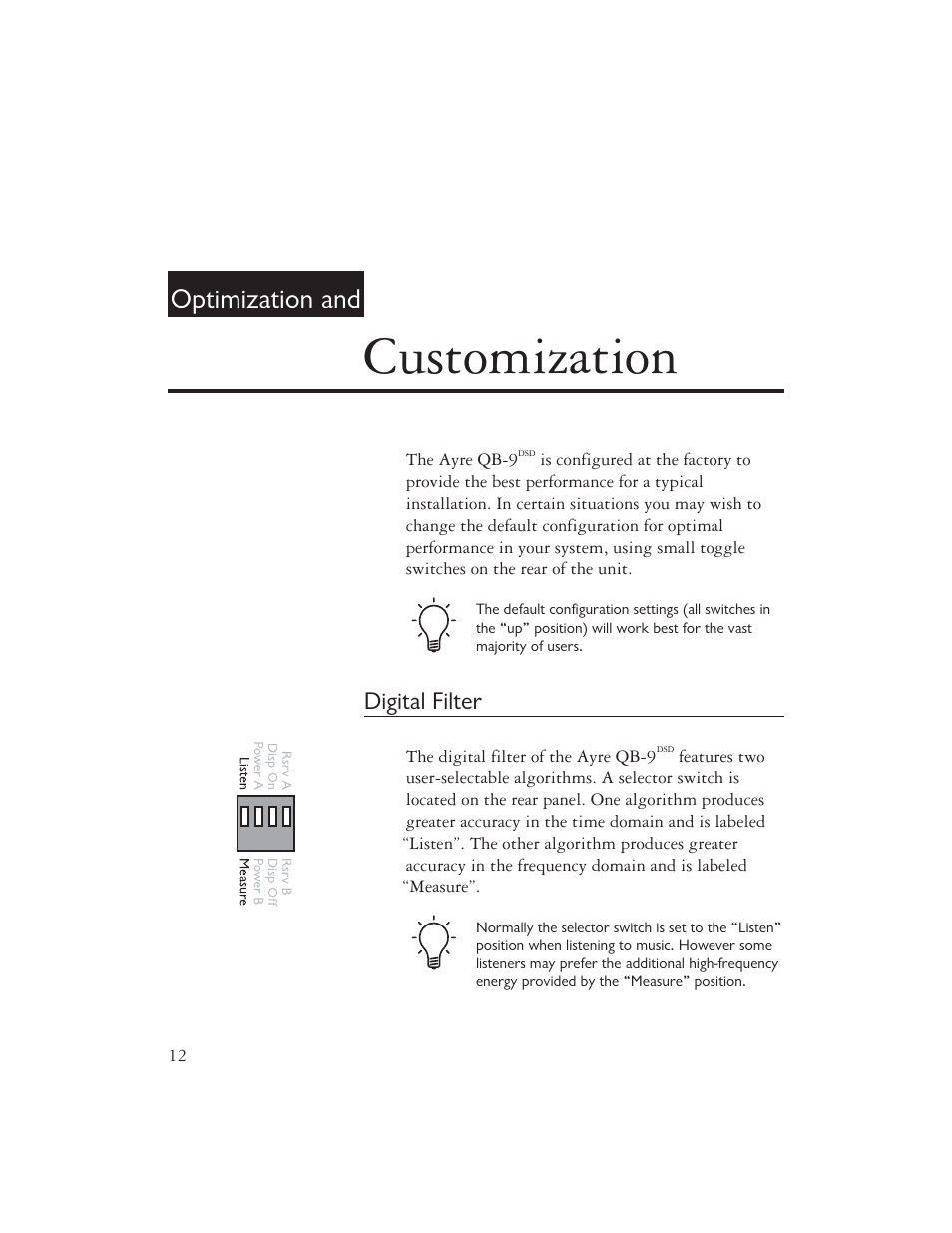 Customization, Optimization and, Digital filter | AYRE QB-9DSD User Manual | Page 14 / 24