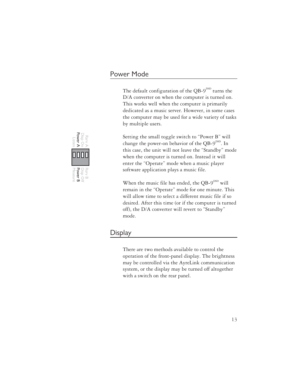Power mode, Display | AYRE QB-9DSD User Manual | Page 15 / 24