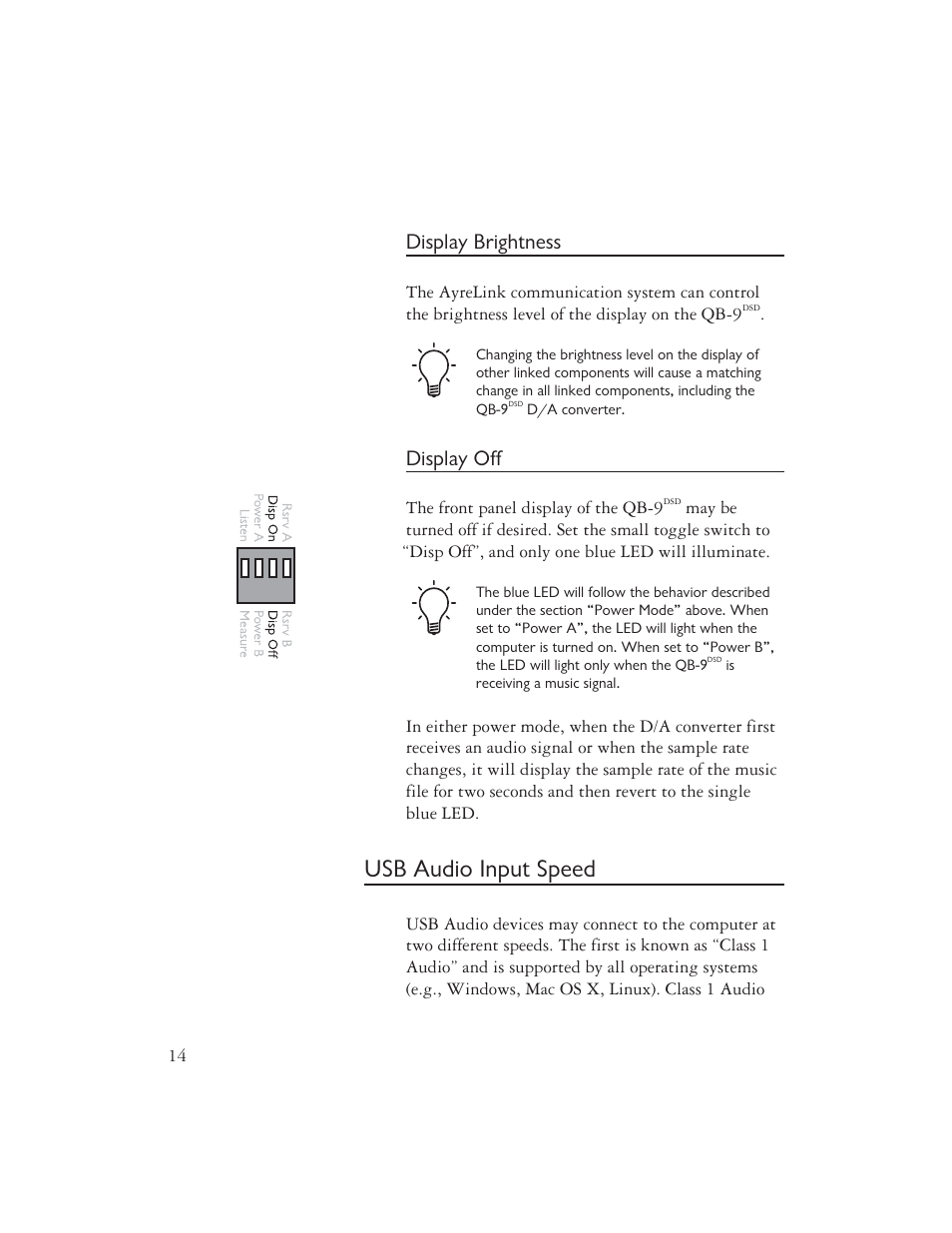 Usb audio input speed, Display brightness, Display off | AYRE QB-9DSD User Manual | Page 16 / 24