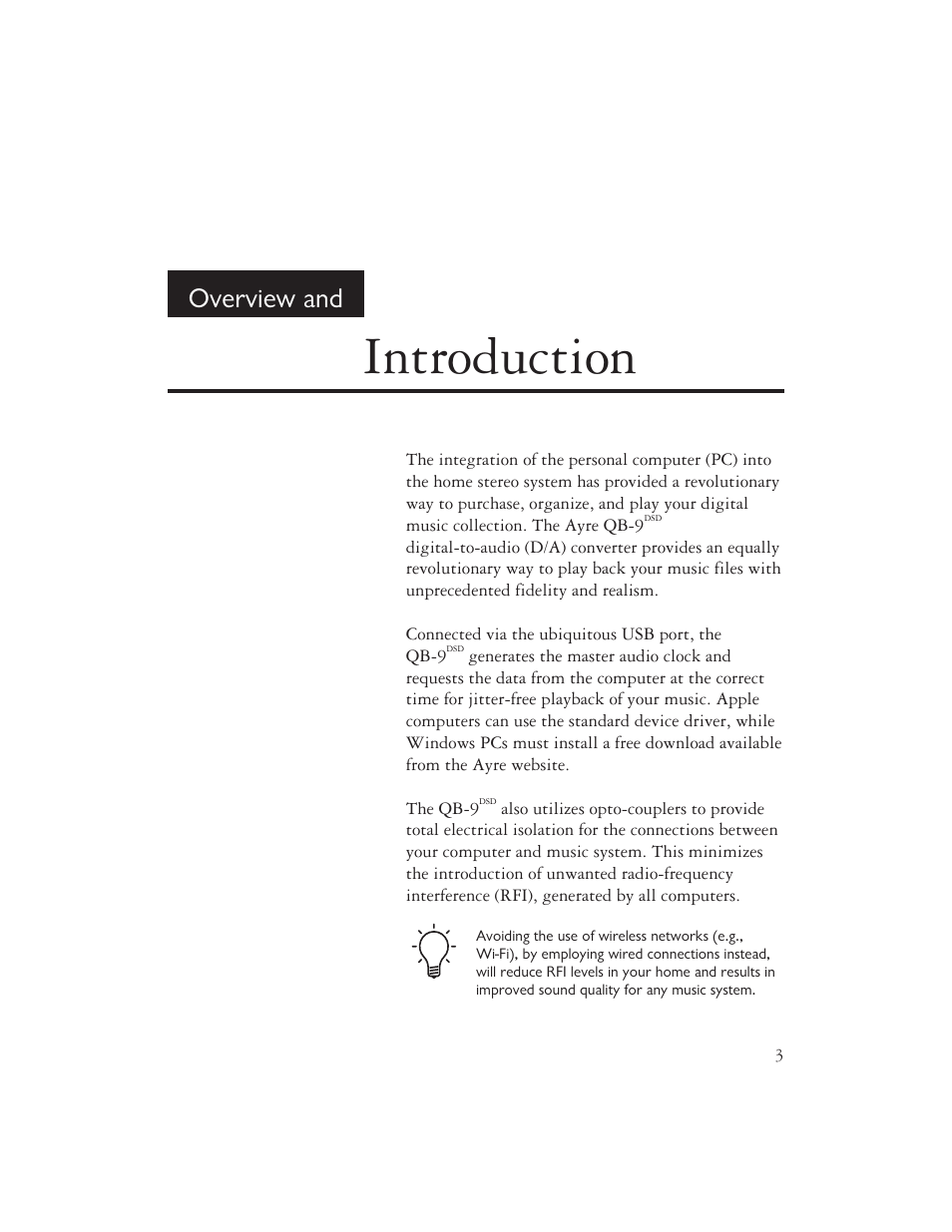 Introduction, Overview and | AYRE QB-9DSD User Manual | Page 5 / 24