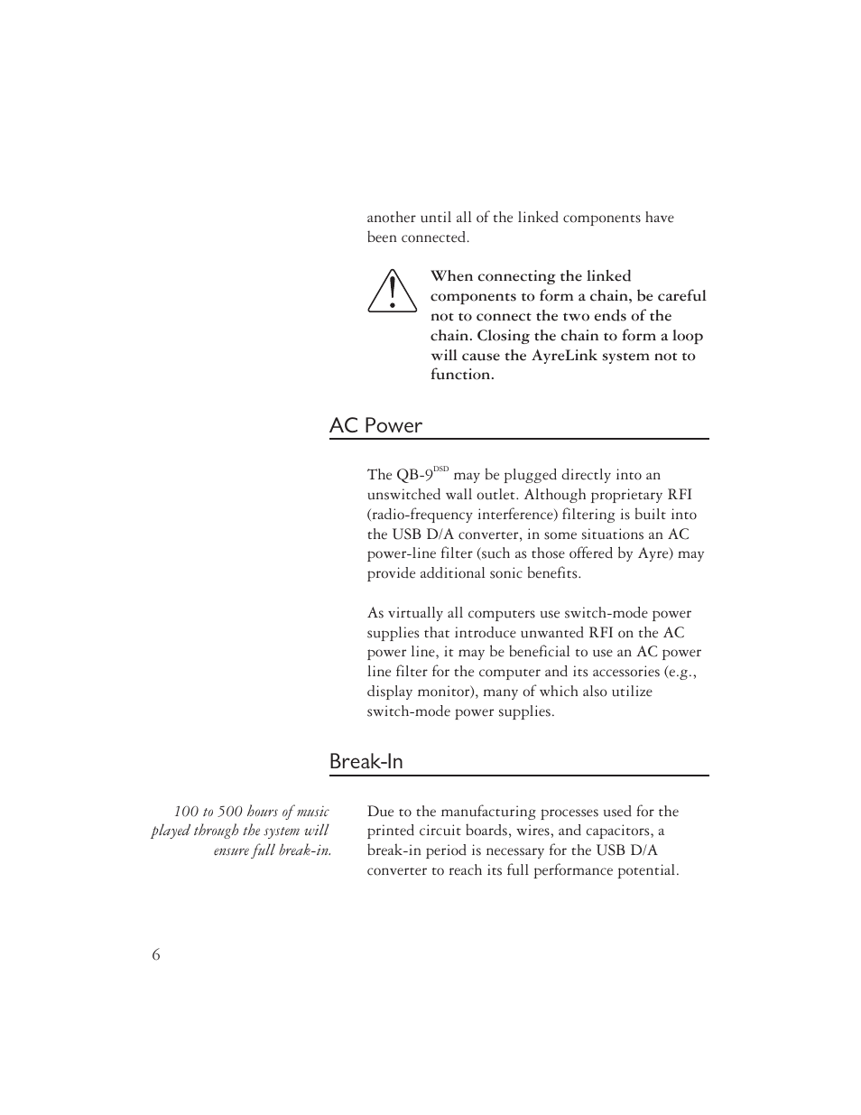 Ac power, Break-in | AYRE QB-9DSD User Manual | Page 8 / 24