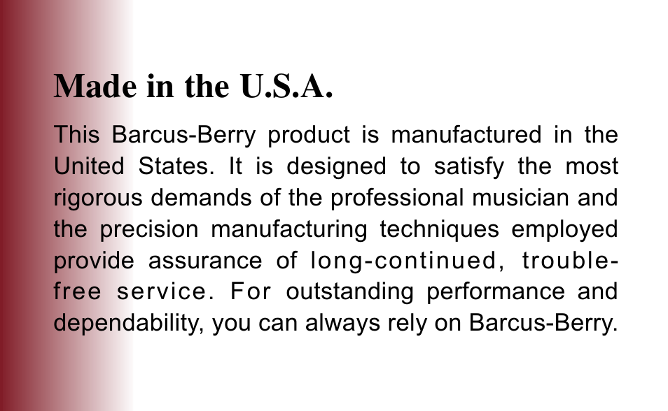 Made in the u.s.a | Barcus Berry 1320 User Manual | Page 10 / 11