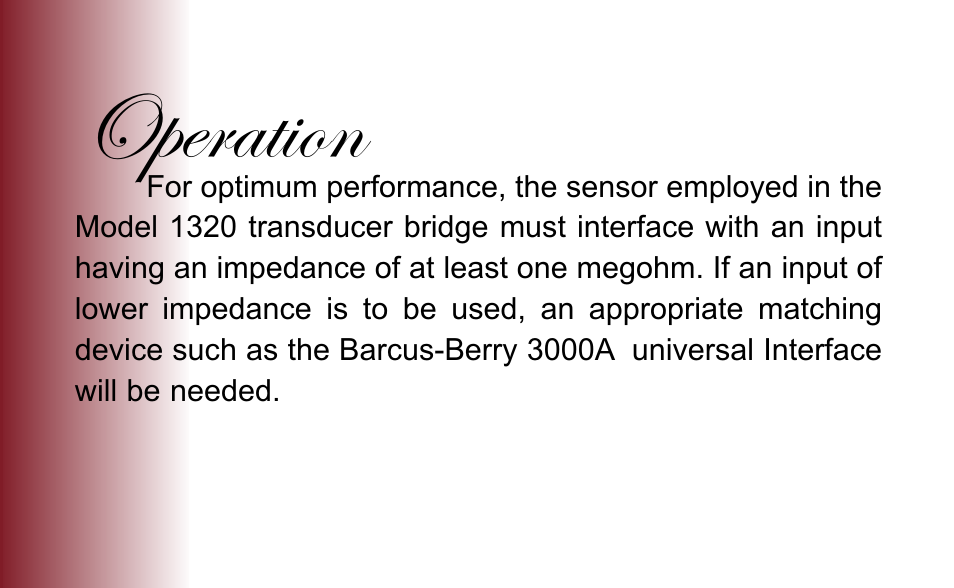Operation | Barcus Berry 1320 User Manual | Page 3 / 11