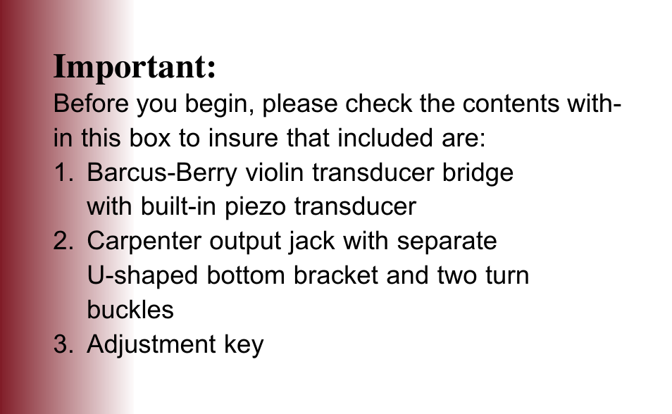 Important | Barcus Berry 1320 User Manual | Page 4 / 11