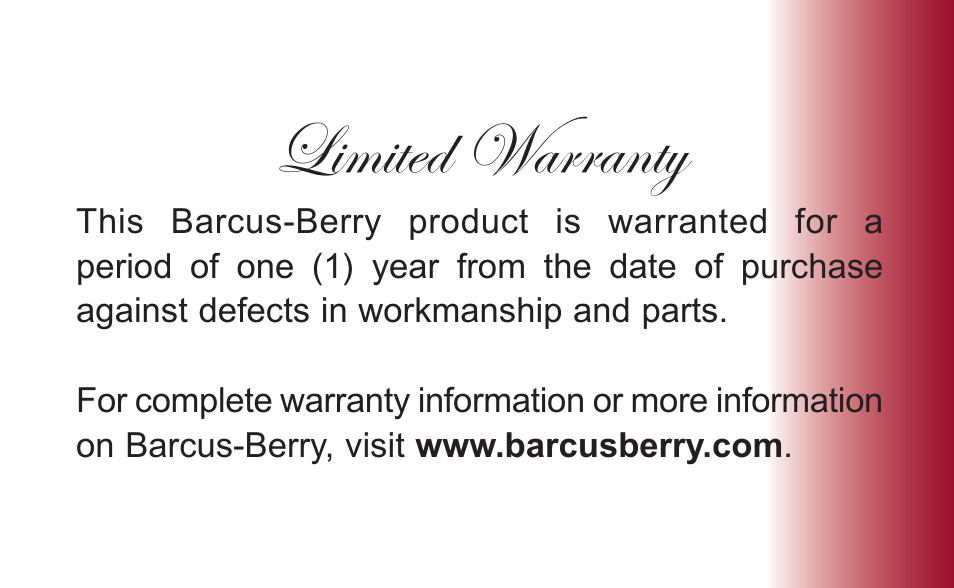 Limited warranty | Barcus Berry 1457XL User Manual | Page 15 / 15