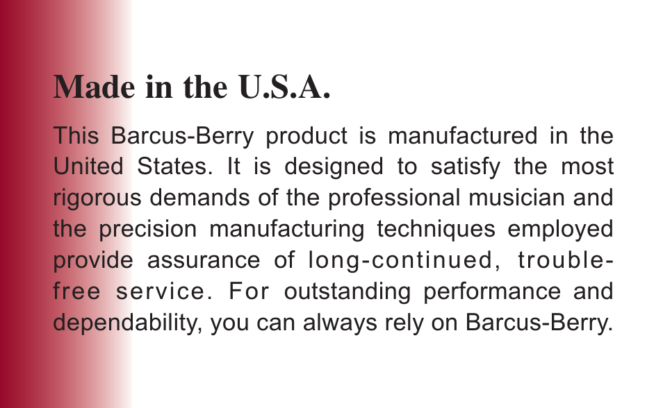 Made in the u.s.a | Barcus Berry 1457XL User Manual | Page 2 / 15