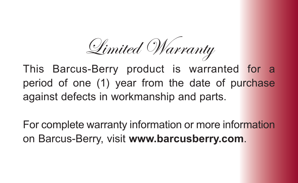 Limited warranty | Barcus Berry 1460-N12 User Manual | Page 15 / 15