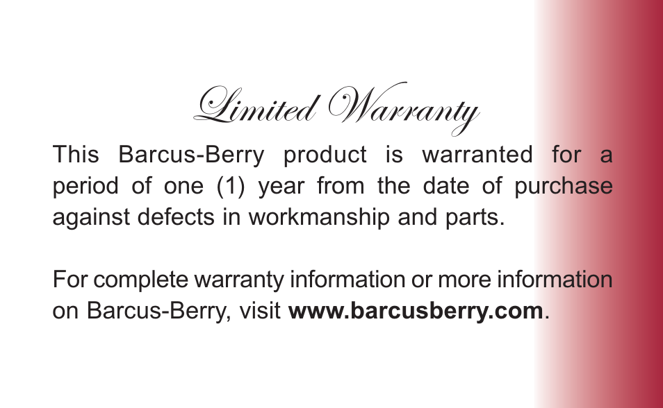 Limited warranty | Barcus Berry 3100 User Manual | Page 11 / 11