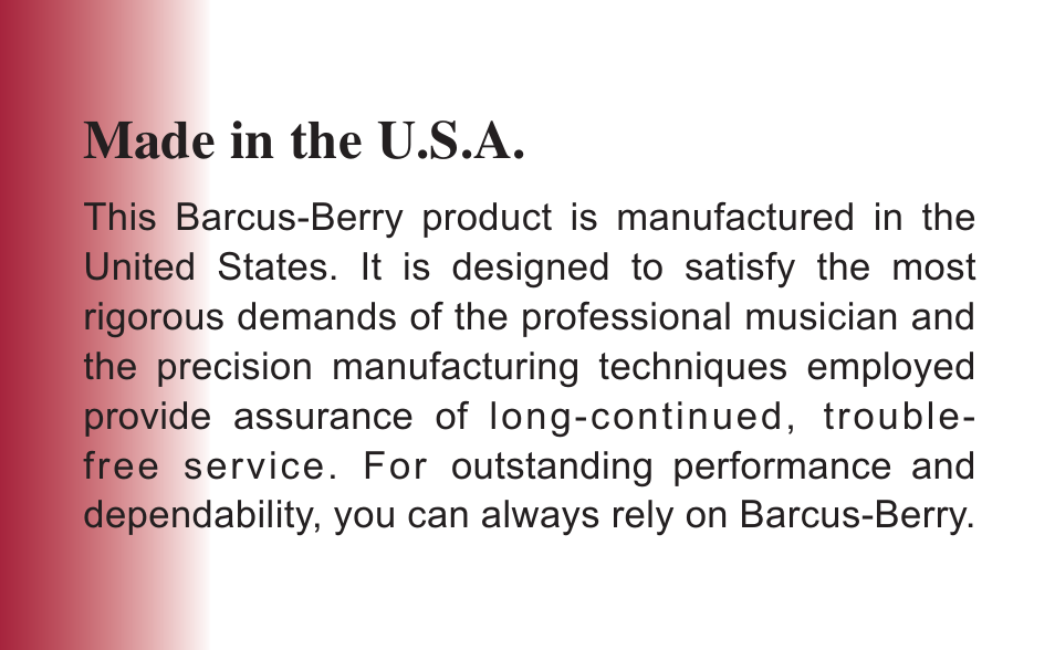 Made in the u.s.a | Barcus Berry 3100 User Manual | Page 2 / 11