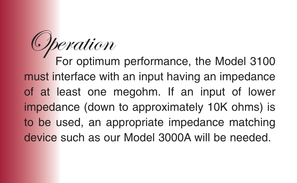 Operation | Barcus Berry 3100 User Manual | Page 5 / 11