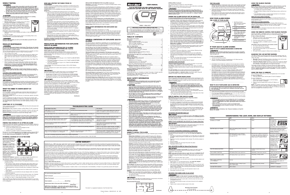 BRK electronic GCO1B User Manual | 1 page