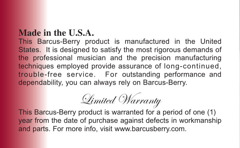 Limited warranty | Barcus Berry DISQOS User Manual | Page 11 / 11