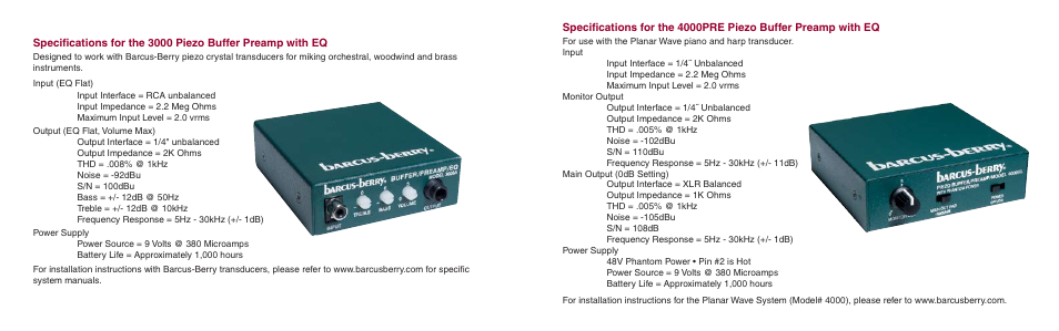 Barcus Berry PREAMP for 4000 User Manual | Page 2 / 2