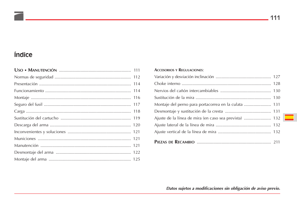 Índice | Benelli ETHOS Shotgun User Manual | Page 112 / 226