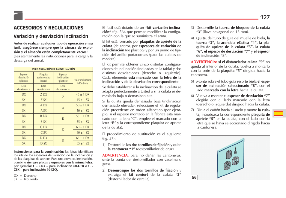 Accesorios y regulaciones | Benelli ETHOS Shotgun User Manual | Page 128 / 226