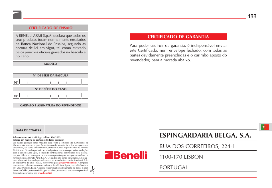 Espingardaria belga, s.a | Benelli ETHOS Shotgun User Manual | Page 134 / 226