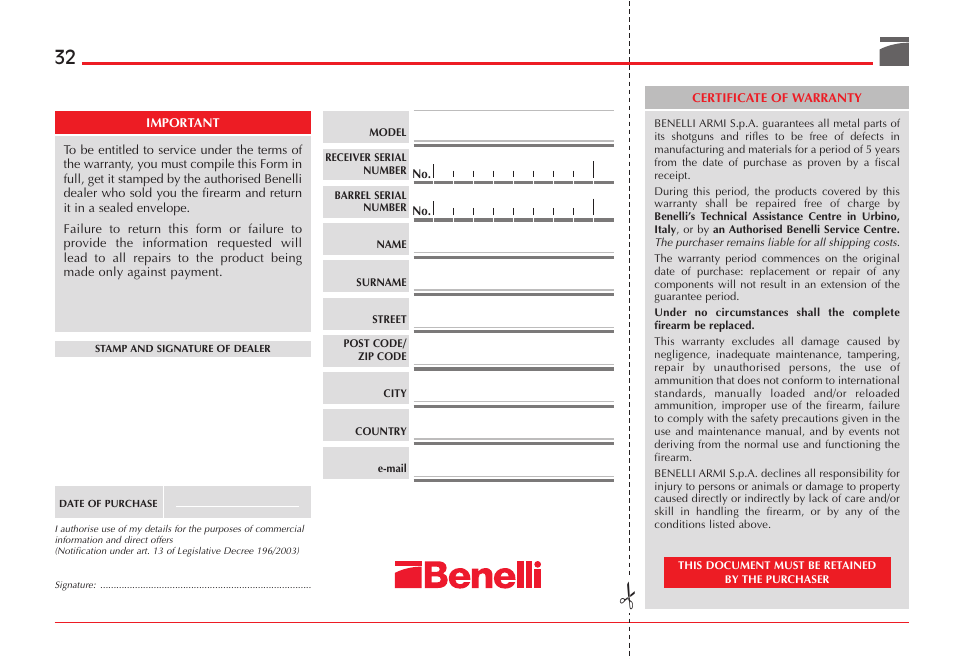 Benelli ETHOS Shotgun User Manual | Page 33 / 226