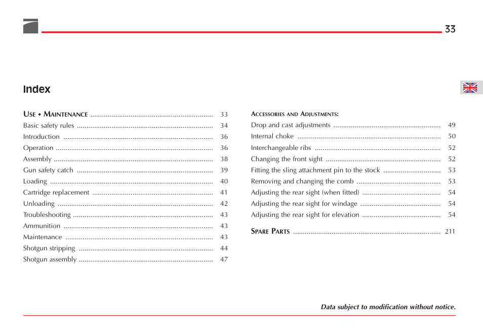 Index | Benelli ETHOS Shotgun User Manual | Page 34 / 226