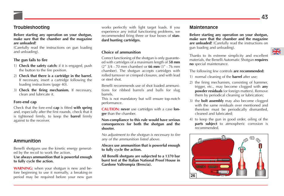 Benelli ETHOS Shotgun User Manual | Page 44 / 226