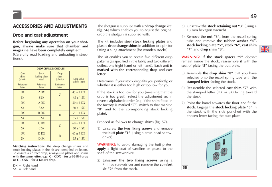 Accessories and adjustments | Benelli ETHOS Shotgun User Manual | Page 50 / 226