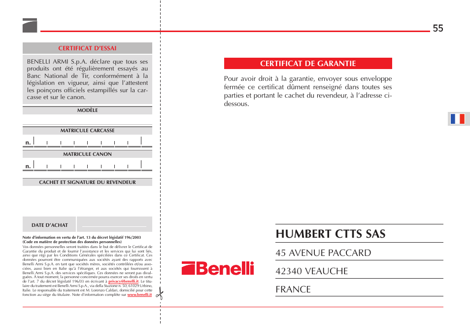 Humbert ctts sas | Benelli ETHOS Shotgun User Manual | Page 56 / 226